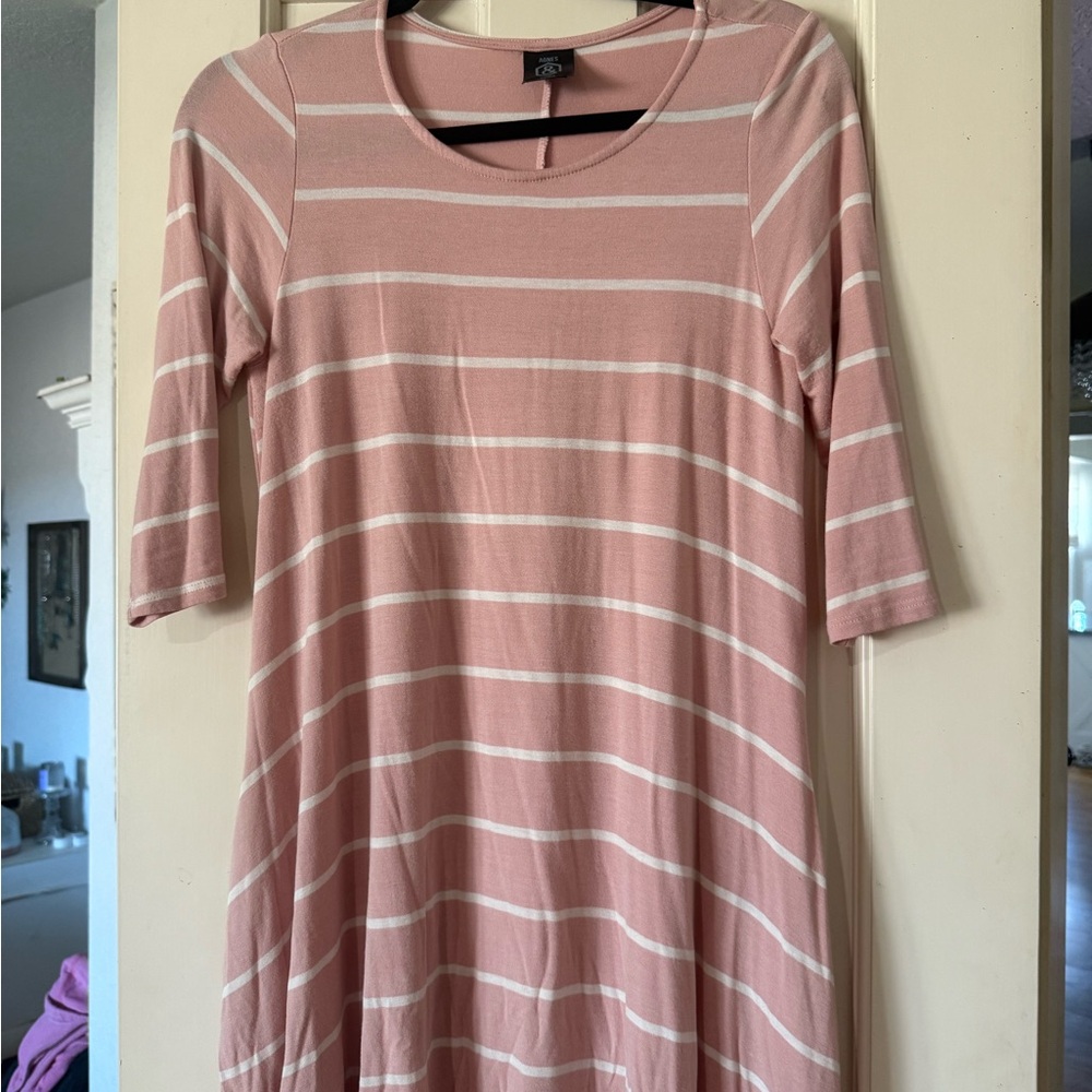 Agnes & Dora Blush Pink Striped Long Sleeve Dress